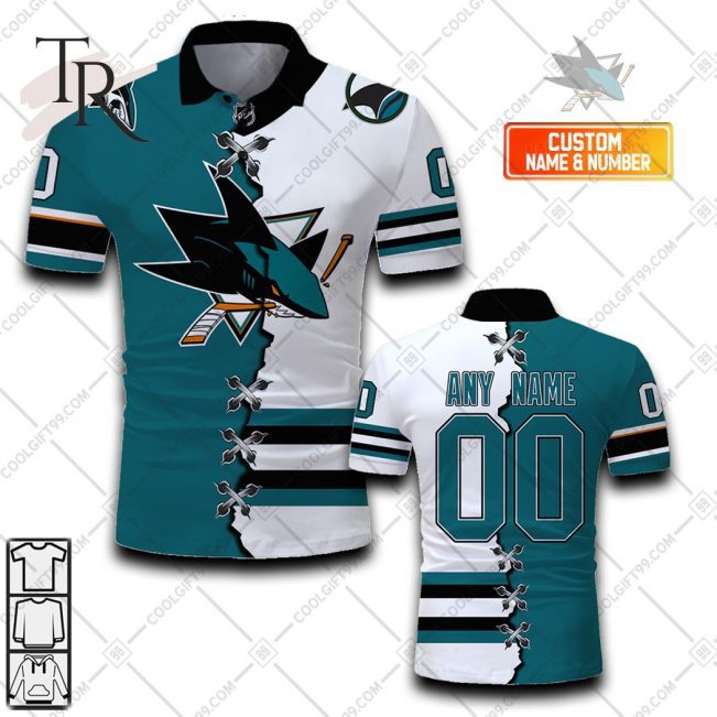 Customized NHL San Jose Sharks Mix Jersey Style Polo Shirt - Soulcals.com