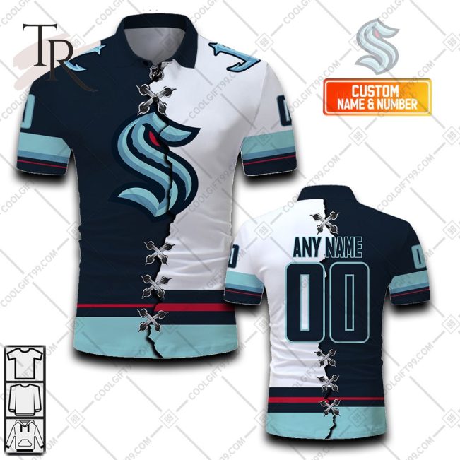 Customized NHL Seattle Kraken Mix Jersey Style Polo Shirt - Soulcals.com