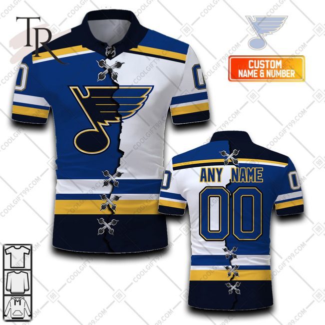 Customized NHL St. Louis Blues Mix Jersey Style Polo Shirt - Soulcals.com