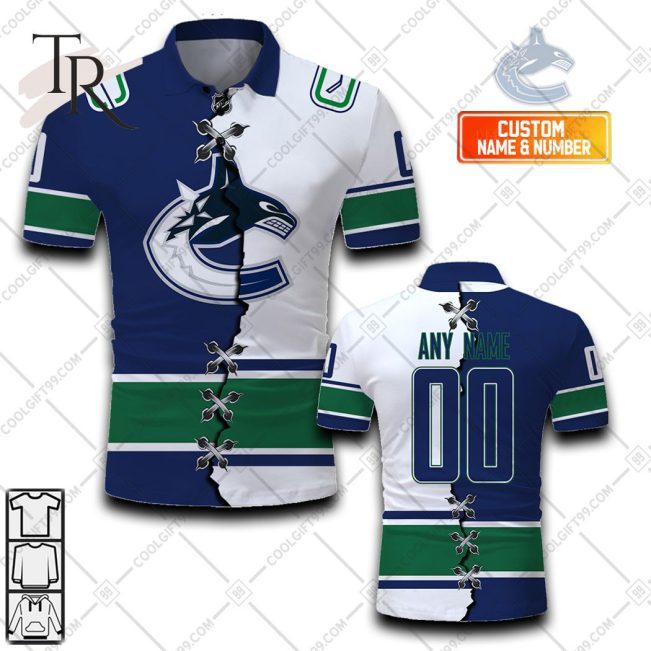 Customized NHL Vancouver Canucks Mix Jersey Style Polo Shirt - Soulcals.com