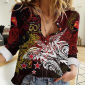 Polynesian Women's Long Sleeve Shirt  Polynesian design Honu, Wave, Sun, Spear, Fern Symbols Polynesian shirts NCY083