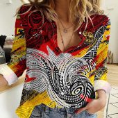 Polynesian Women's Long Sleeve Shirt  Polynesian design Honu, Wave, Sun, Spear, Fern Symbols Polynesian shirts NCY082