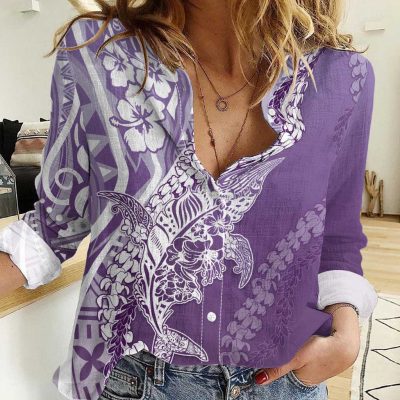 Polynesian Women's Long Sleeve Shirt  Polynesian design Honu, Wave, Sun, Spear, Fern Symbols Polynesian shirts NCY194
