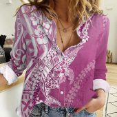 Polynesian Women's Long Sleeve Shirt  Polynesian design Honu, Wave, Sun, Spear, Fern Symbols Polynesian shirts NCY233