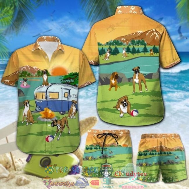 Camping Boxer Hawaiian Shirt And Shorts - Hot Sale 2025