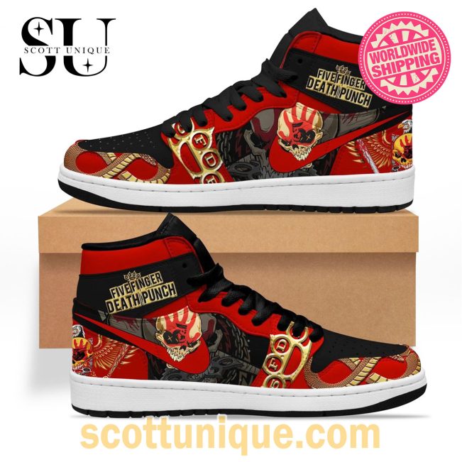 Five Finger Death Punch Skull Nike Air Jordan 1 High Top Sneaker -Soulcals.com