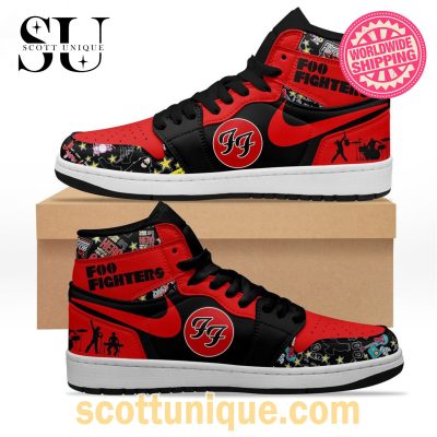 Foo Fighters Red Black Nike Air Jordan 1 High Top Sneakers -Soulcals.com