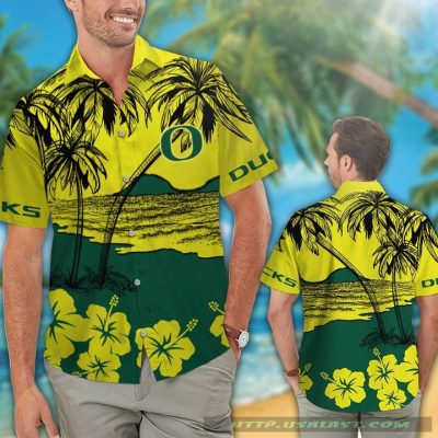 Oregon Ducks Hibiscus Hawaiian Shirt Beach Short - Hot Sale 2025