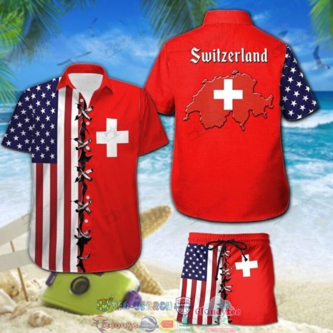 Switzerland American Flag Hawaiian Shirt And Shorts - Hot Sale 2025