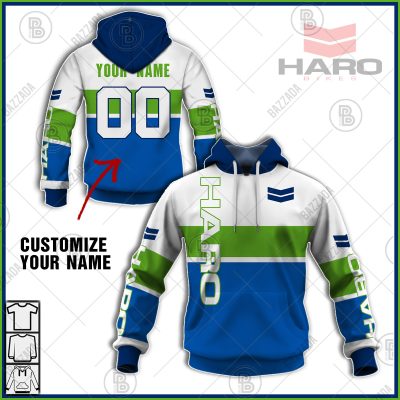 HARO RACE BLUE WHITE LINE GREEN OLD SCHOOL BIKE JERSEY CLASSIC BMX JERSEY RACE BIKE SHIRT VINTAGE- Personalize name and number