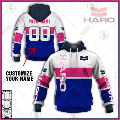 HARO RACE BLUE WHITE LINE PINK OLD SCHOOL BIKE JERSEY CLASSIC BMX JERSEY RACE BIKE SHIRT VINTAGE- Personalize name and number