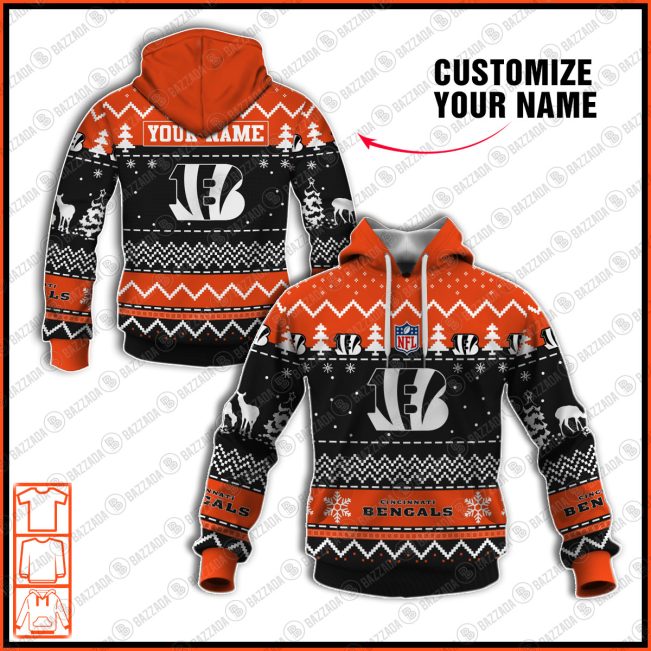 Xmas NFL Cincinnati Bengals Personalize name Unisex Sweatshirt , Freece Hoodie, Freece Zipper Hoodie Gift For Thanksgiving Christmas New Year