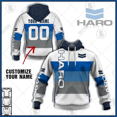 HARO RACE WHITE BLUE LINE GREY OLD SCHOOL BIKE JERSEY CLASSIC BMX JERSEY RACE BIKE SHIRT VINTAGE- Personalize name and number