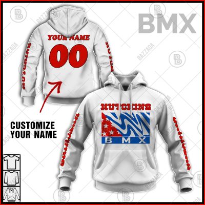 HUTCHINS TEAM WHITE OLD SCHOOL BIKE JERSEY CLASSIC BMX JERSEY RACE BIKE SHIRT VINTAGE- Personalize name and number