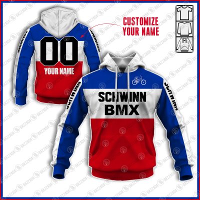 SCHWINN TEAM BLUE RED OLD SCHOOL BIKE JERSEY CLASSIC BMX JERSEY RACE BIKE SHIRT VINTAGE- Personalize name and number