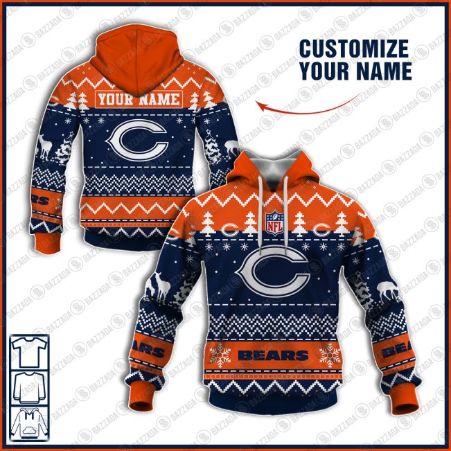 Xmas NFL Chicago Bears Personalize name Unisex Sweatshirt , Freece Hoodie, Freece Zipper Hoodie Gift For Thanksgiving Christmas New Year
