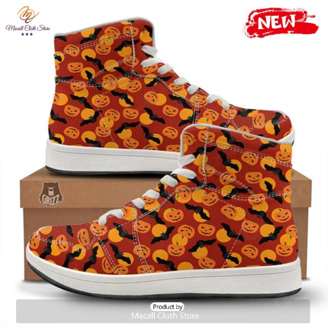 HOT Bat And Pumpkin Halloween Print Pattern High Top Sneakers - soulcals