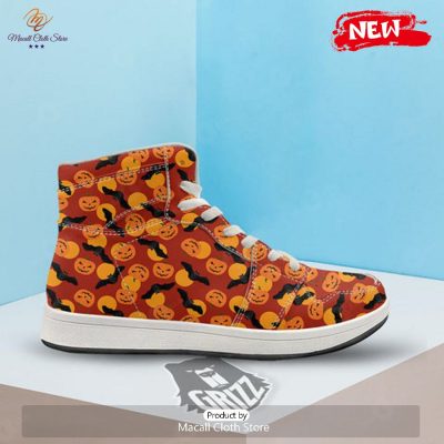 HOT Bat And Pumpkin Halloween Print Pattern High Top Sneakers - soulcals