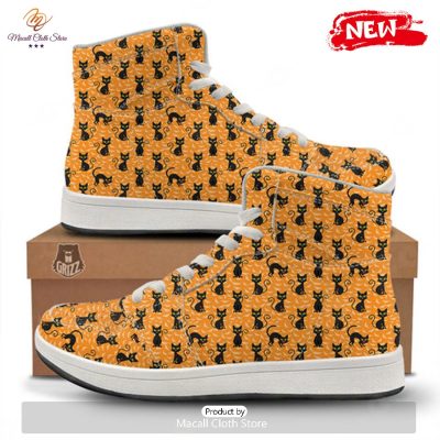 HOT Black Cat Halloween Print Pattern High Top Sneakers - soulcals