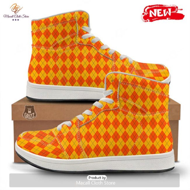 HOT Halloween Argyle Orange Print Pattern High Top Sneakers - soulcals