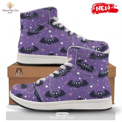 HOT Halloween Bat Black And Purple Print High Top Sneakers - soulcals