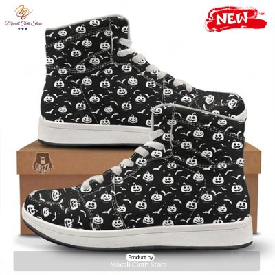 HOT Halloween Bat White And Black Print High Top Sneakers - soulcals