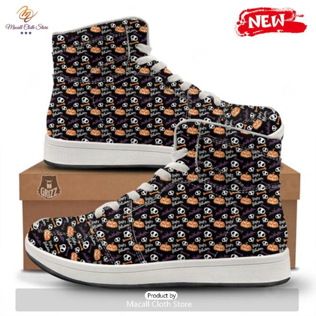 HOT Halloween Black And Orange Print Pattern High Top Sneakers - soulcals