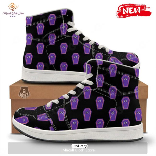 HOT Halloween Coffin Purple Print Pattern High Top Sneakers - soulcals