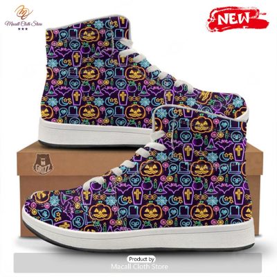 HOT Halloween Neon Cute Print Pattern High Top Sneakers - soulcals