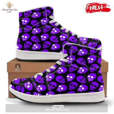 HOT Halloween Skull Black And Purple Print High Top Sneakers - soulcals