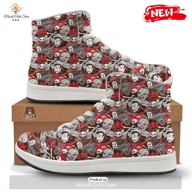 HOT Horror Monsters Halloween Print Pattern High Top Sneakers - soulcals
