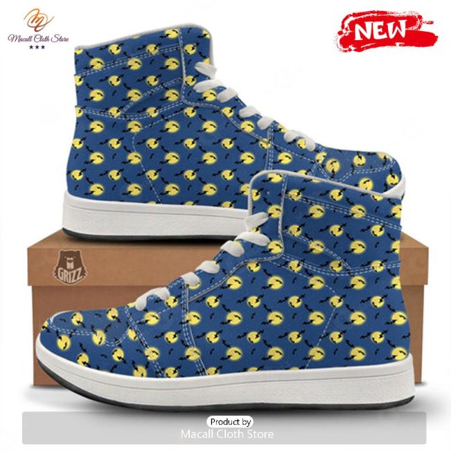 HOT Moon And Bat Halloween Print Pattern High Top Sneakers - soulcals