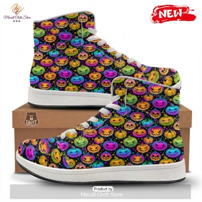 HOT Multicolored Pumpkins Halloween Print Pattern High Top Sneakers - soulcals