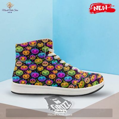 HOT Multicolored Pumpkins Halloween Print Pattern High Top Sneakers - soulcals