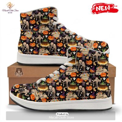 HOT Mummy And Pumpkins Halloween Print Pattern High Top Sneakers - soulcals