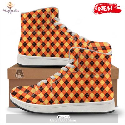 HOT Party Argyle Halloween Print Pattern High Top Sneakers - soulcals