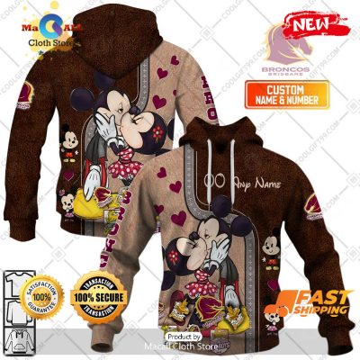 HOT Personalized NRL Brisbane Broncos Mickey and Minnie Design Hoodie Sweatshirt 3D -soulcals