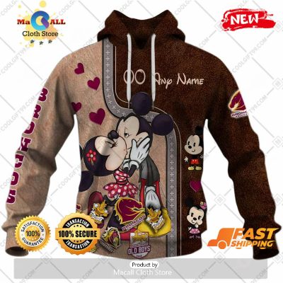 HOT Personalized NRL Brisbane Broncos Mickey and Minnie Design Hoodie Sweatshirt 3D -soulcals