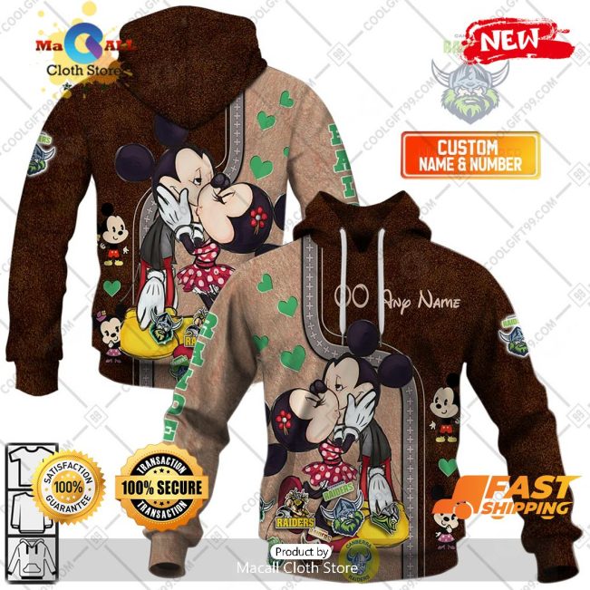 HOT Personalized NRL Canberra Raiders Mickey and Minnie Design Hoodie Sweatshirt 3D -soulcals