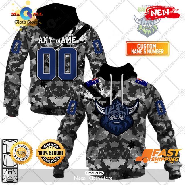 HOT Personalized NRL Canberra Raiders Special Camo Military Flag Hoodie Sweatshirt 3D -soulcals