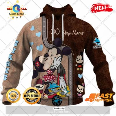 HOT Personalized NRL Cronulla Sutherland Sharks Mickey and Minnie Design Hoodie Sweatshirt 3D -soulcals