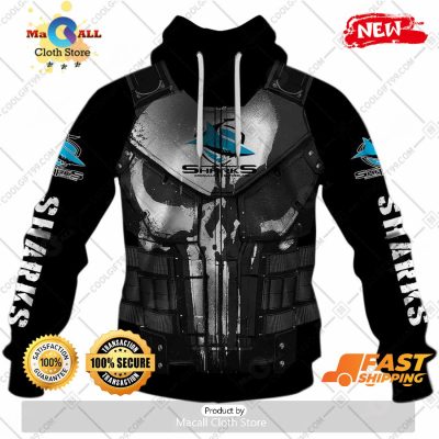 HOT Personalized NRL Cronulla Sutherland Sharks Punisher Hoodie Sweatshirt 3D -soulcals