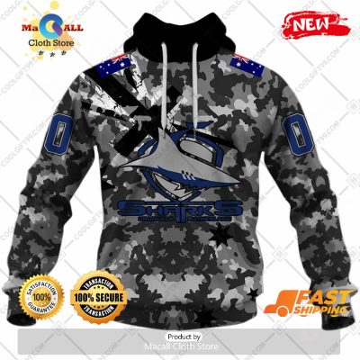 HOT Personalized NRL Cronulla Sutherland Sharks Special Camo Military Flag Hoodie Sweatshirt 3D -soulcals