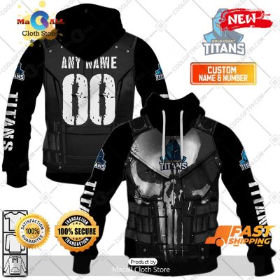 HOT Personalized NRL Gold Coast Titans Punisher Hoodie Sweatshirt 3D -soulcals