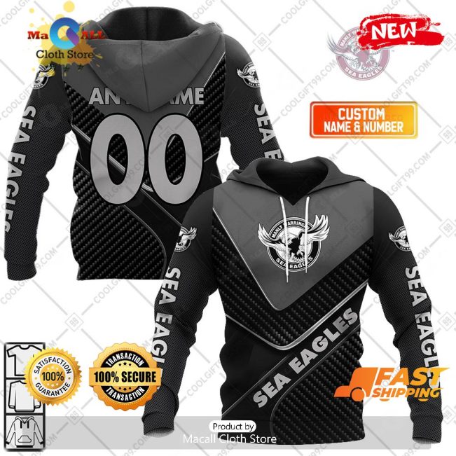 HOT Personalized NRL Manly Warringah Sea Eagles Carbon Hoodie Sweatshirt 3D -soulcals