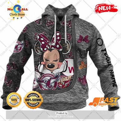 HOT Personalized NRL Manly Warringah Sea Eagles Logo and Minnie Mouse Design Hoodie Sweatshirt 3D -soulcals