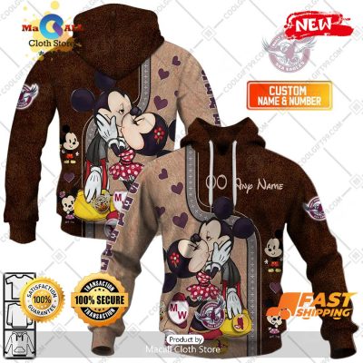 HOT Personalized NRL Manly Warringah Sea Eagles Mickey and Minnie Design Hoodie Sweatshirt 3D -soulcals