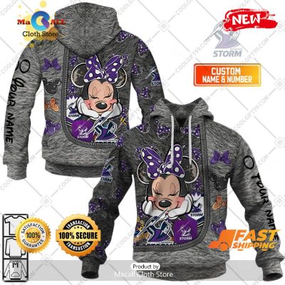 HOT Personalized NRL Melbourne Storm Logo and Minnie Mouse Design Hoodie Sweatshirt 3D -soulcals