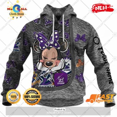 HOT Personalized NRL Melbourne Storm Logo and Minnie Mouse Design Hoodie Sweatshirt 3D -soulcals