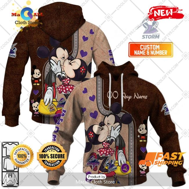 HOT Personalized NRL Melbourne Storm Mickey and Minnie Design Hoodie Sweatshirt 3D -soulcals